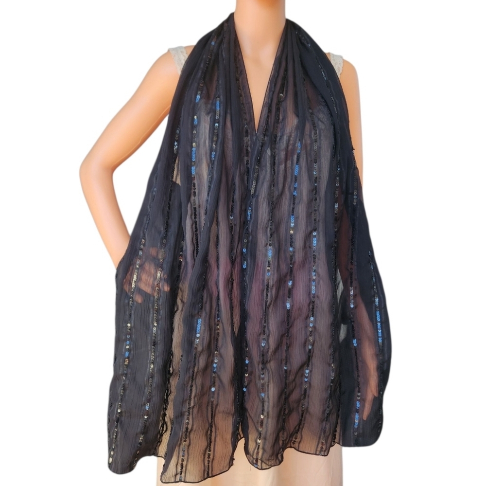 Cejon Black Sequined Rectangular Evening Prom Sca… - image 1